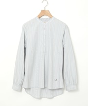 ストライプ バンドカラー ブラウス