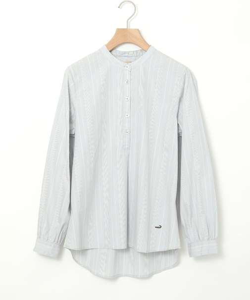 ストライプ バンドカラー ブラウス