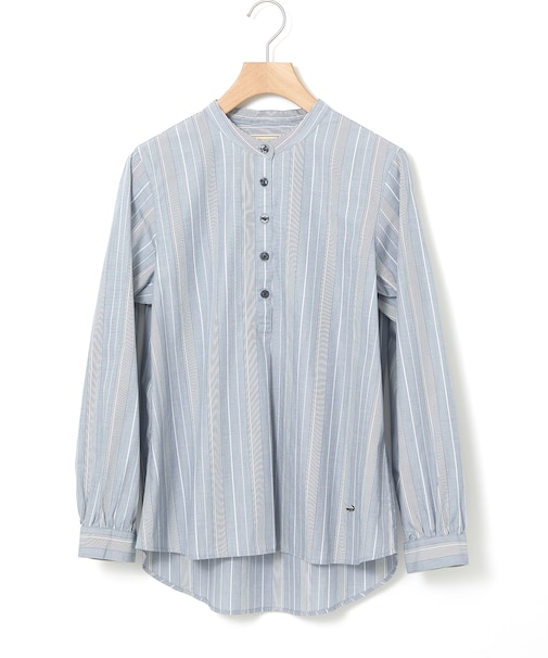 ストライプ バンドカラー ブラウス