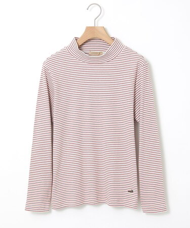 リブボーダー ハイネック カットソー