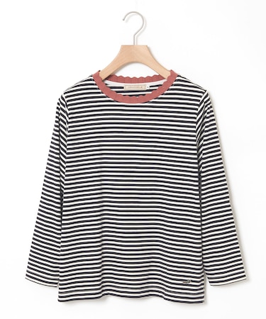 襟ニット ボーダー Tシャツ