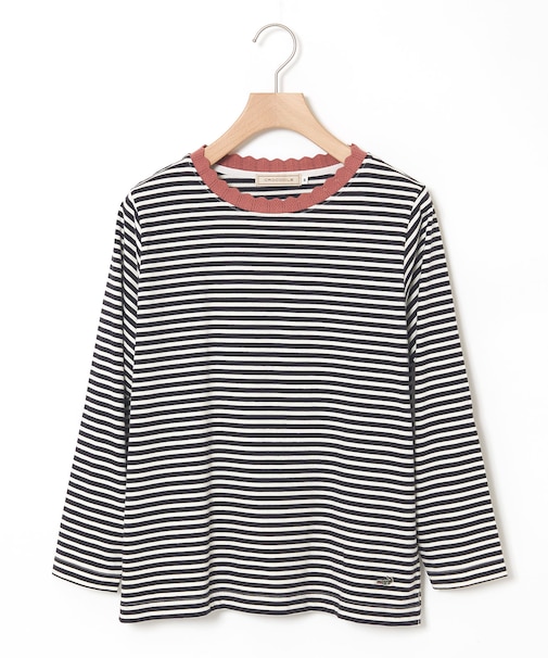 襟ニット ボーダー Tシャツ