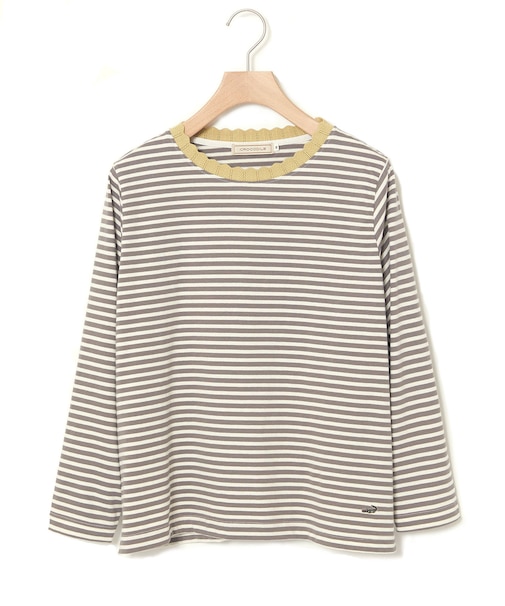 襟ニット ボーダー Tシャツ