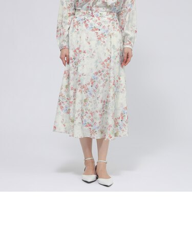 【ウォッシャブル】ボタニカルブルームプリント　スカート