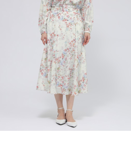 【ウォッシャブル】ボタニカルブルームプリント　スカート