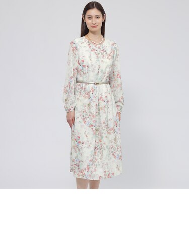 【ウォッシャブル】ボタニカルブルームプリント　ワンピース