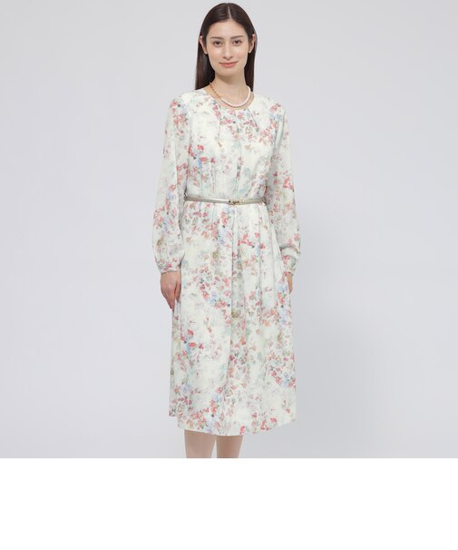 【ウォッシャブル】ボタニカルブルームプリント　ワンピース