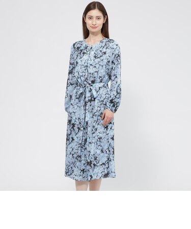 【ウォッシャブル】ボタニカルブルームプリント　ワンピース