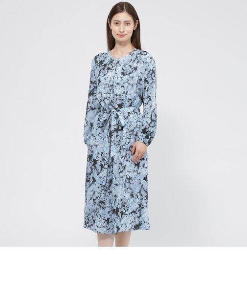 【ウォッシャブル】ボタニカルブルームプリント　ワンピース