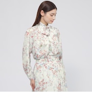 【ウォッシャブル】ボタニカルブルームプリント　ブラウス