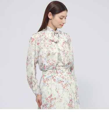 【ウォッシャブル】ボタニカルブルームプリント　ブラウス