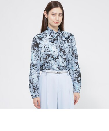【ウォッシャブル】ボタニカルブルームプリント　ブラウス