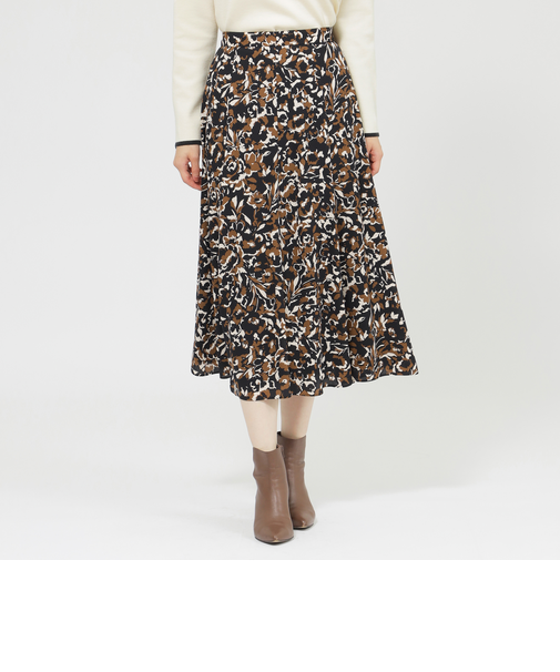 【ウォッシャブル】シャドーフラワープリント　スカート