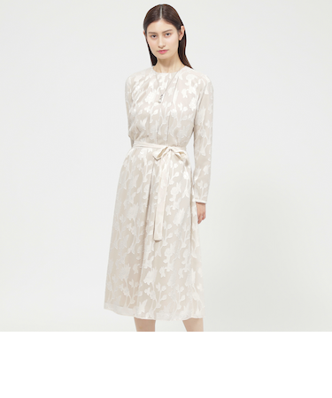 【ウォッシャブル】フラワーシフォンカットジャガード　ワンピース