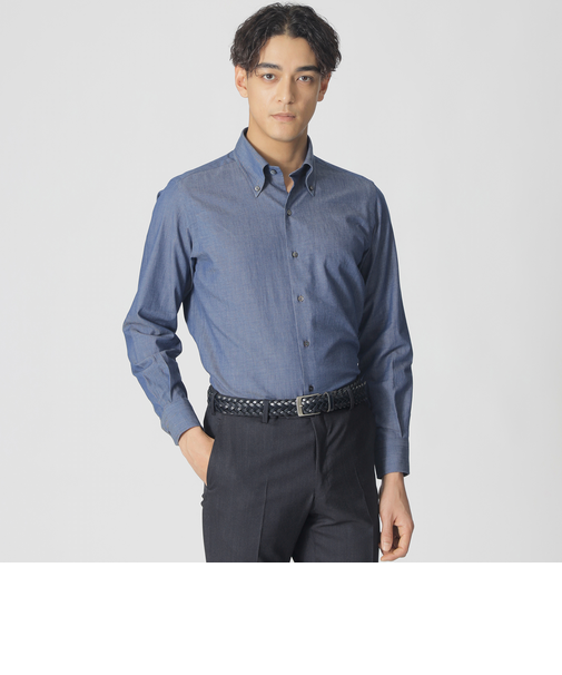 シャンブレーデニム調ドレスシャツ（反応染）