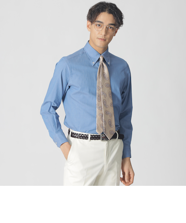 シャンブレーデニム調ドレスシャツ（反応染）