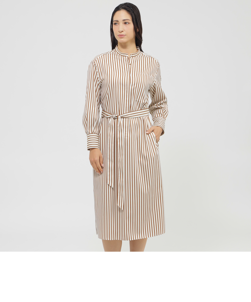 【ウォッシャブル】ドレープストライプ　ワンピース