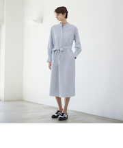 【ウォッシャブル】ドレープストライプ　ワンピース