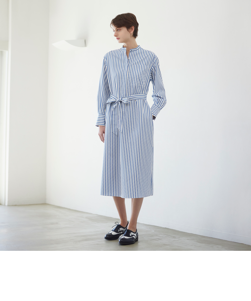 【ウォッシャブル】ドレープストライプ　ワンピース