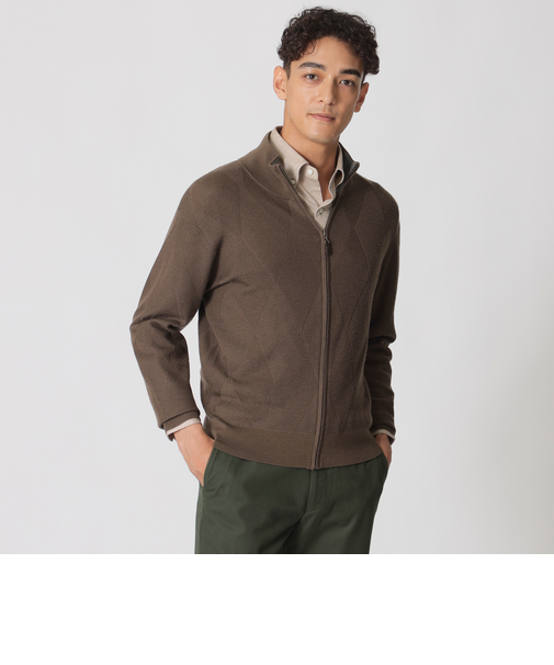 ダイヤ柄フルジップセーター