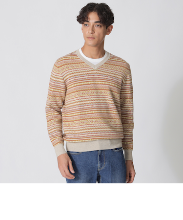 フェアアイル柄Vネックセーター