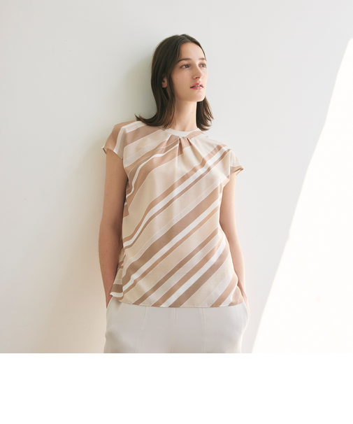 【ウォッシャブル】ジオメトリーパターンプリント　ブラウス