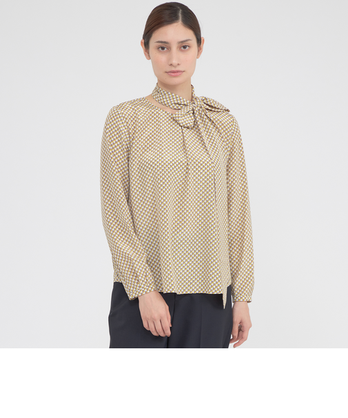 【ウォッシャブル】幾何学プリントジャガード　ブラウス