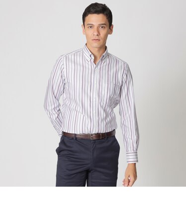 マルチストライプ柄ボタンダウンシャツ