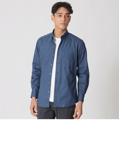 ジオメトリック柄長袖ボタンダウンシャツ