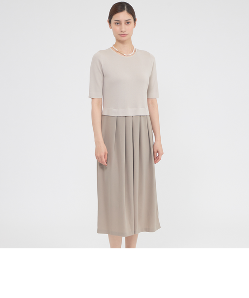 【ウォッシャブル】アセテートストレッチコンビ　ワンピース