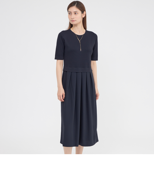 【ウォッシャブル】アセテートストレッチコンビ　ワンピース