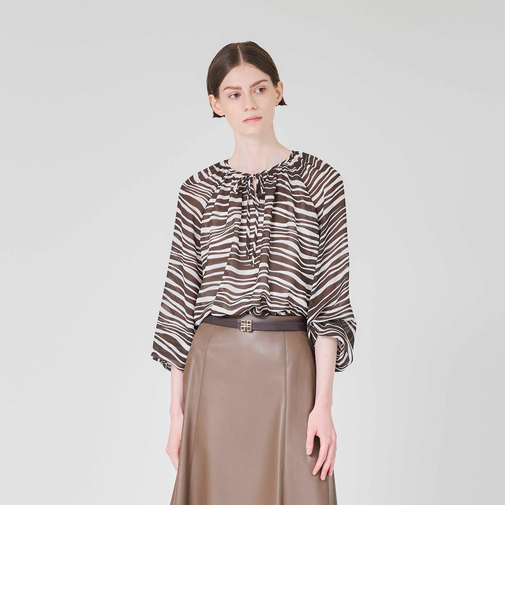 【ウォッシャブル】ストライプアニマル　ブラウス