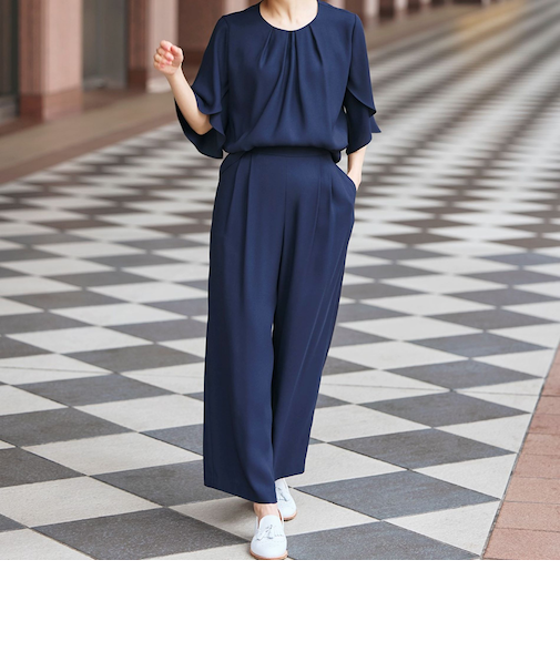 【ウォッシャブル】バックサテンジョーゼット パンツ