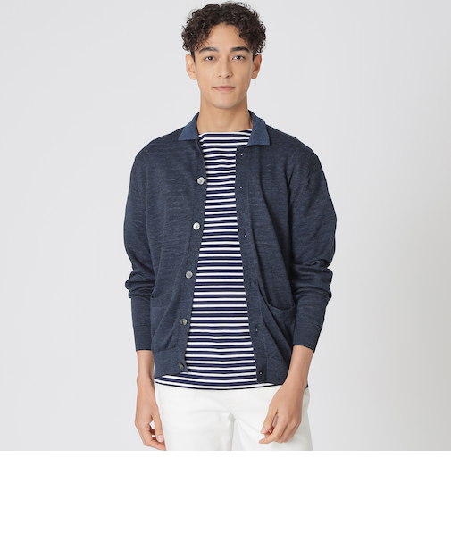 リネンオープンニットポロカーディガン