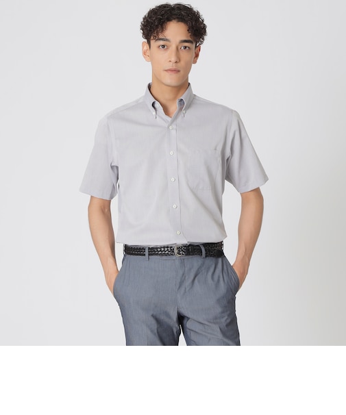 【形態安定/高通気/クールビズ】シャンブレーメッシュ半袖ボタンダウンシャツ