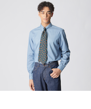 【数量限定】「COLLECTION LINE」インディゴ染めデニム　タブカラードレスシャツ