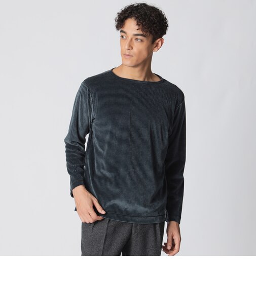 【数量限定】「COLLECTION LINE」ボーダーベロア　ボートネック長袖Tシャツ