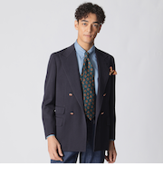 【数量限定】「COLLECTION LINE」ウールトリコチン　ピークドワイドラペル　ダブル４ボタンブレザー