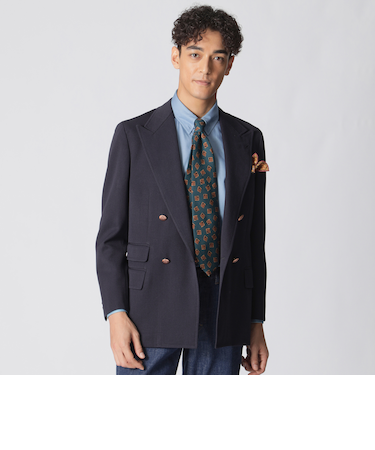 【数量限定】「COLLECTION LINE」ウールトリコチン　ピークドワイドラペル　ダブル４ボタンブレザー