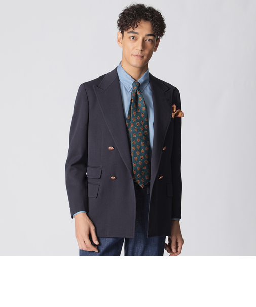 【数量限定】「COLLECTION LINE」ウールトリコチン　ピークドワイドラペル　ダブル４ボタンブレザー