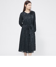【ウォッシャブル】シフォンカットジャカード　ワンピース