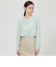 【ウォッシャブル】格子モノグラムプリント　ブラウス