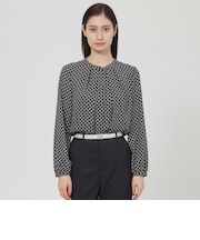 【ウォッシャブル】格子モノグラムプリント　ブラウス