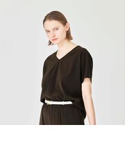 【Nikkei Magazine掲載】【ウォッシャブル/防しわ性】ソフトストレッチ　Vネックブラウス