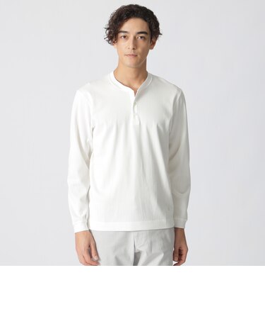 ピケシャドウストライプ/ヘンリーネック/長袖Tシャツ