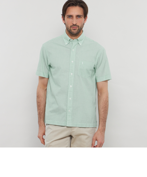 【WEB・一部店舗限定】シアサッカーストライプ半袖ボタンダウンシャツ