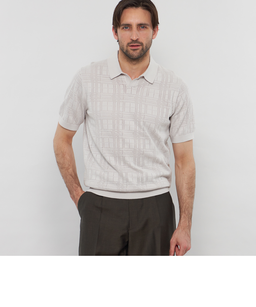 【LEON掲載】ランダムアイレットスキッパーニットポロ