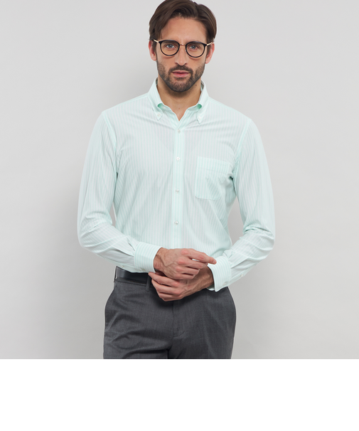 【FLEX JERSEY】鹿の子バーズアイストライプジャージーシャツ