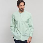 ストレッチタイプライターストライプバンドカラーシャツ