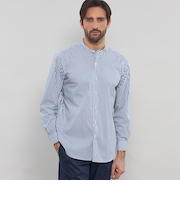 ストレッチタイプライターストライプバンドカラーシャツ